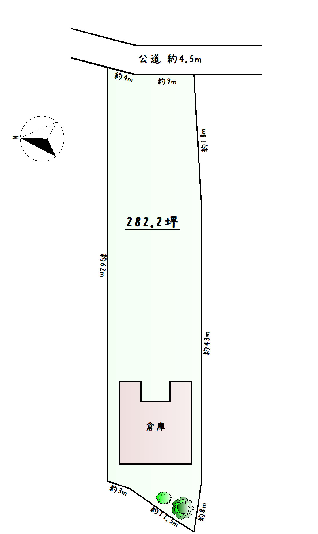 資材置場用地 282坪 日高市女影の区画図