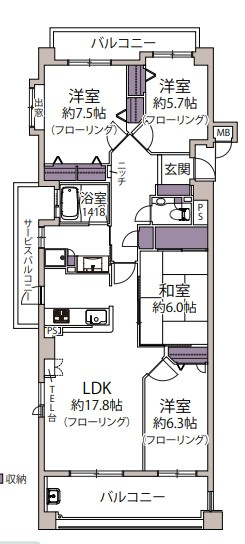 アーサー室見サウスステージの間取り|全居室収納有り！荷物が多い方も安心です☆
