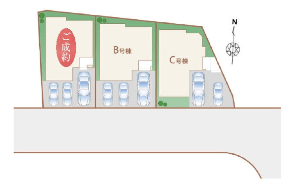 浦添市伊祖5丁目（全3棟）BC号棟の区画図|※A号棟成約済み