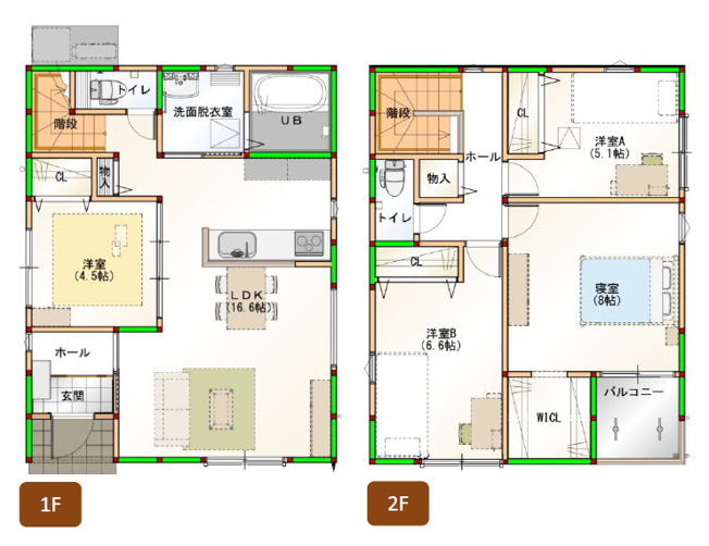 【間取り】 | 東大阪市大蓮南1丁目 | 駐車3台可能！新築完成済み☆2階建4LDK♪太陽光発電システム6.6kw搭載☆耐震構造☆（耐震等級3相当）ZEH水準省エネ住宅☆オール電化☆寝室に広いWICL完備です！