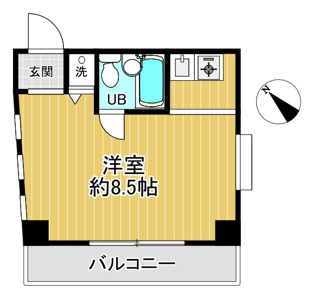【間取り】 | パールハイツ | ３方角部屋で通風、陽当り良好な最上階のゆとりあるお部屋