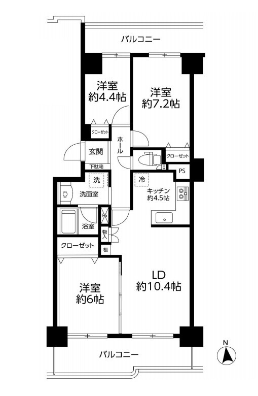 ベルヴィル大宮A棟の間取り|【ベルヴィル大宮A棟】・3LDK・専有面積74.03m2・バルコニー面積17.58m2