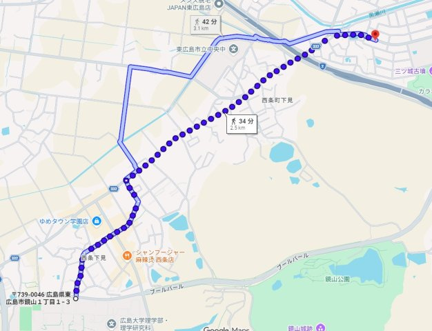 ★3+1プログラム★ドリームヒルズ西条の地図|広島大学正面入口まで徒歩34分（34 min. walk to Hiroshima University.)