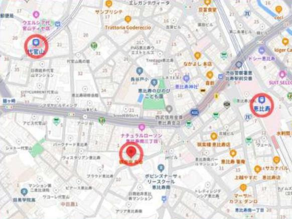 渋谷区恵比寿南３丁目の店舗事務所の地図