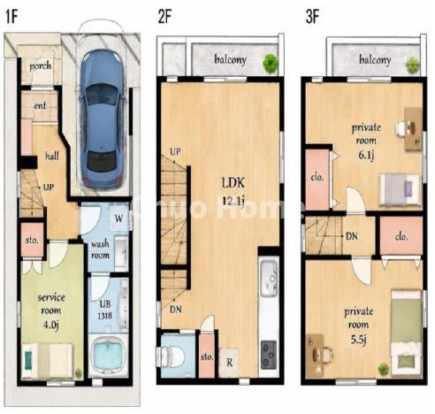荒川区東日暮里2丁目中古住宅の間取り|3部屋＋カースペース