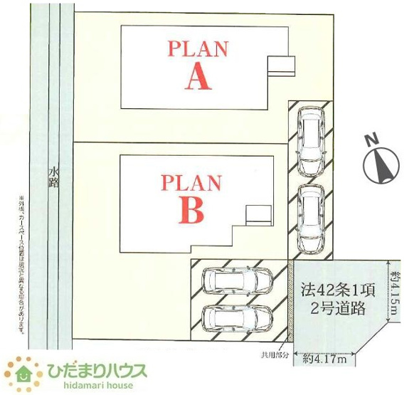 【区画図】 | 土浦市下高津3丁目347番　新築戸建　B号棟 | 駐車場の入口付近も広々としており、余裕のある造りです！
（B号棟）