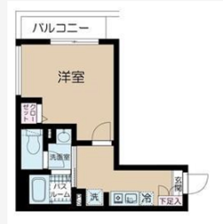 フェリーチェ雑色の間取り|北西向きバルコニー角部屋2面採光の1K洋室5.5帖
バストイレ別独立洗面台！