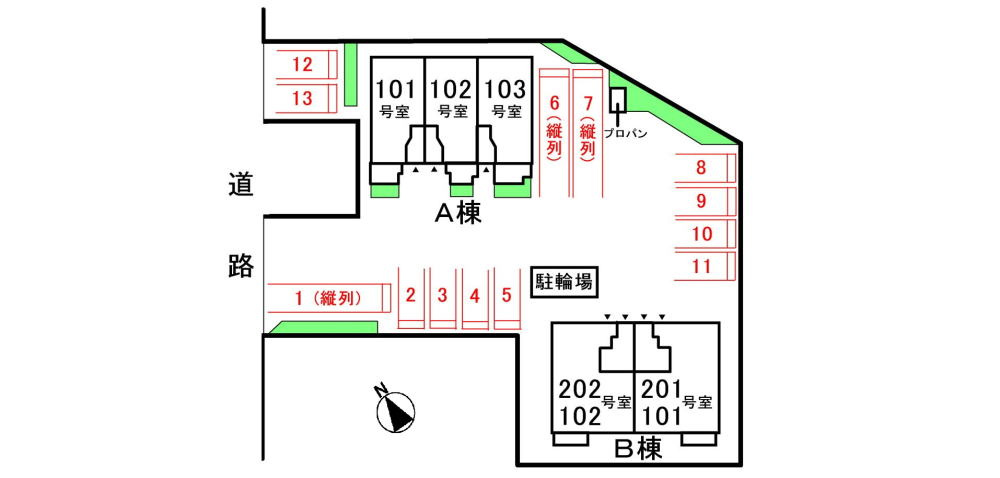 ソレイユ　Ａの区画図|駐車場