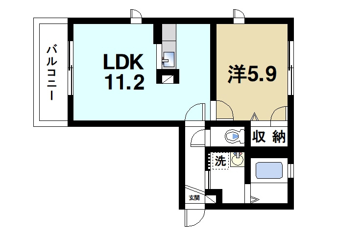 コンフォート木津の間取り|使いやすい間取りの1LDKです