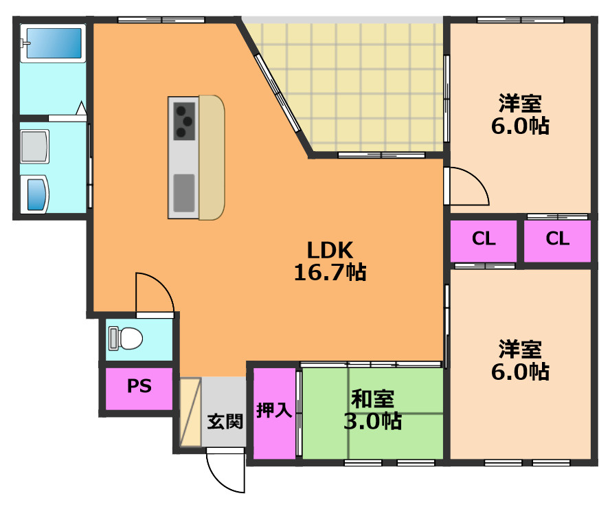 高槻市上本町の賃貸マンションの間取り