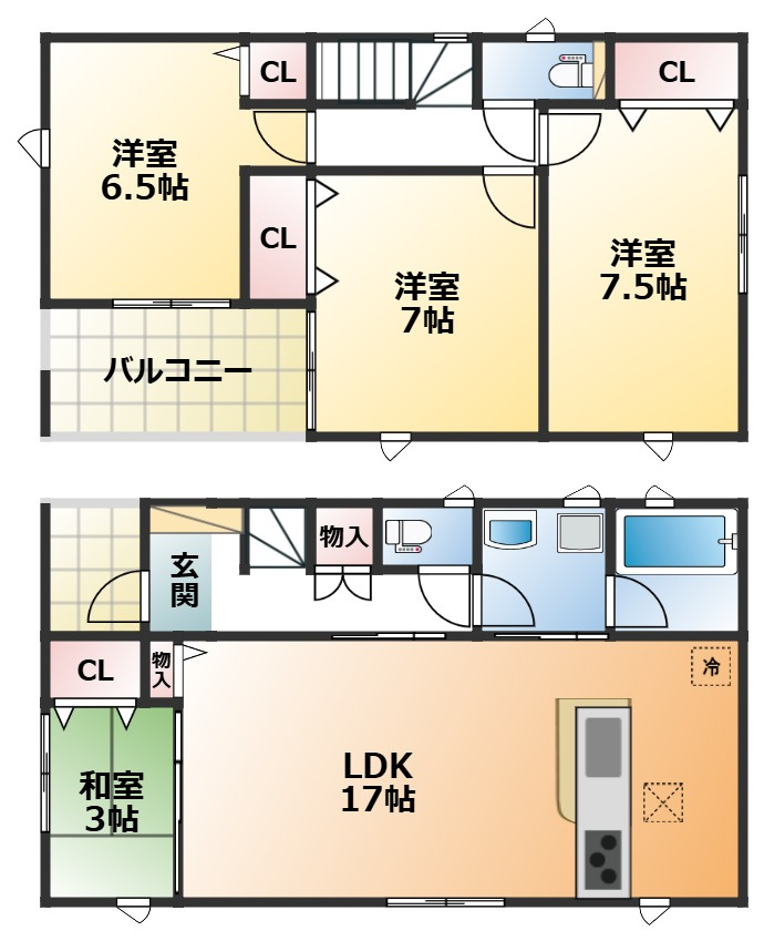 CRADLEGARDEN真岡市荒町第14の間取り|全室南向きで陽当たりの良い間取りです