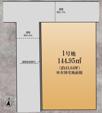 三郷市新和2丁目　建築条件無し売地の土地図|北西角地に位置する開放的な立地