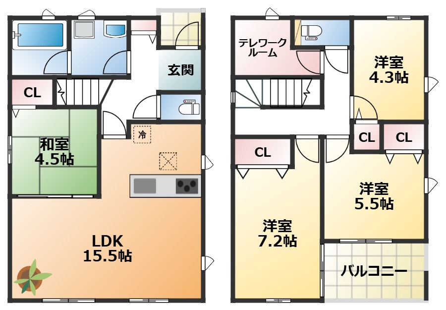 CRADLEGARDEN真岡市荒町第14の間取り|南向きで陽当たりの良い間取りです
