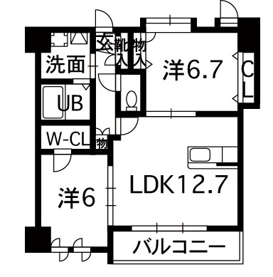 熊本市中央区九品寺４丁目の賃貸マンションの間取り