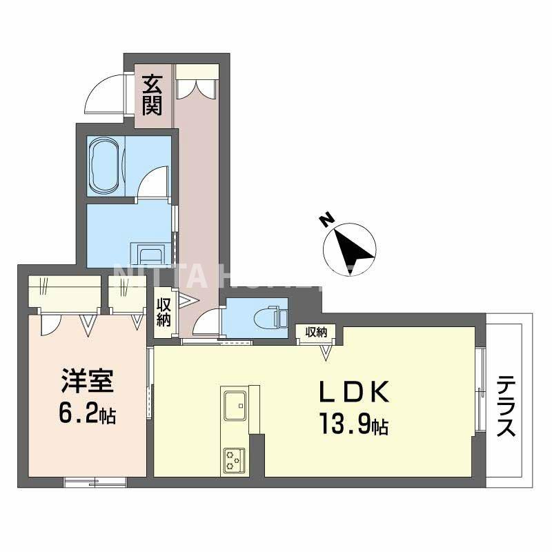 福知山市荒河新町のアパートの間取り|エアコンが２台付きます★宅配ＢＯＸ付きで荷物の受取りに便利☆彡