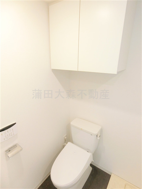 ステージグランデ蒲田Ⅱのトイレ|棚収納と温水洗浄暖房便座付きのトイレ　洗濯機置き場