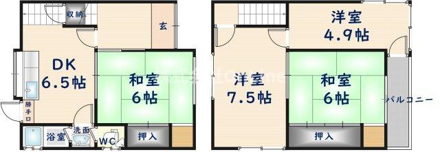 八尾市高美町４丁目の一戸建ての間取り