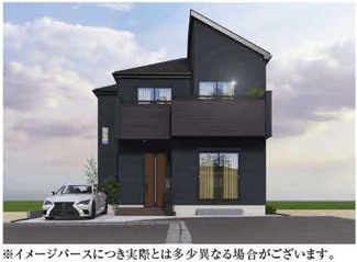 【外観パース】 | 【仲介手数料無料！！】立川市若葉町3丁目　新築戸建て（全10棟）4号棟　4890万円 | 本パースは、イメージ図につき、風景、建物、植栽などについては施工後の現物との差異が生じます
つきまして本パースによって生じたいかなる損害については一切責任を負いません