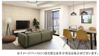【外観パース】 | 【仲介手数料無料！！】立川市若葉町3丁目　新築戸建て（全10棟）8号棟　4790万円 | 本パースは、イメージ図につき、風景、建物、植栽などについては施工後の現物との差異が生じます
つきまして本パースによって生じたいかなる損害については一切責任を負いません