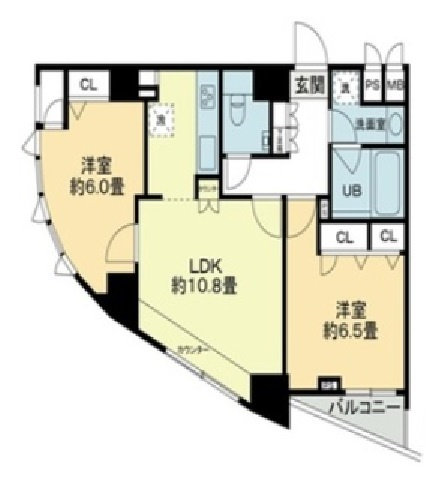 クロスレジデンス蒲田の間取り|角部屋振り分けの間取りの2LDK