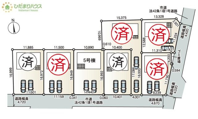 【区画図】 | かすみがうら市下稲吉第15　新築戸建　5号棟 | カースペースは2台分確保!(^^)!
（5号棟）