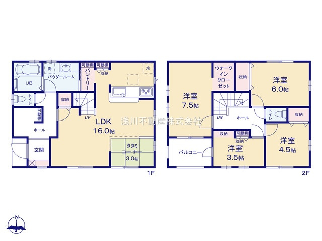 八王子市　宇津木町　新築一戸建ての間取り|～南向き4LDK　開放感のあるワンフロアリビング、収納豊富な間取り～