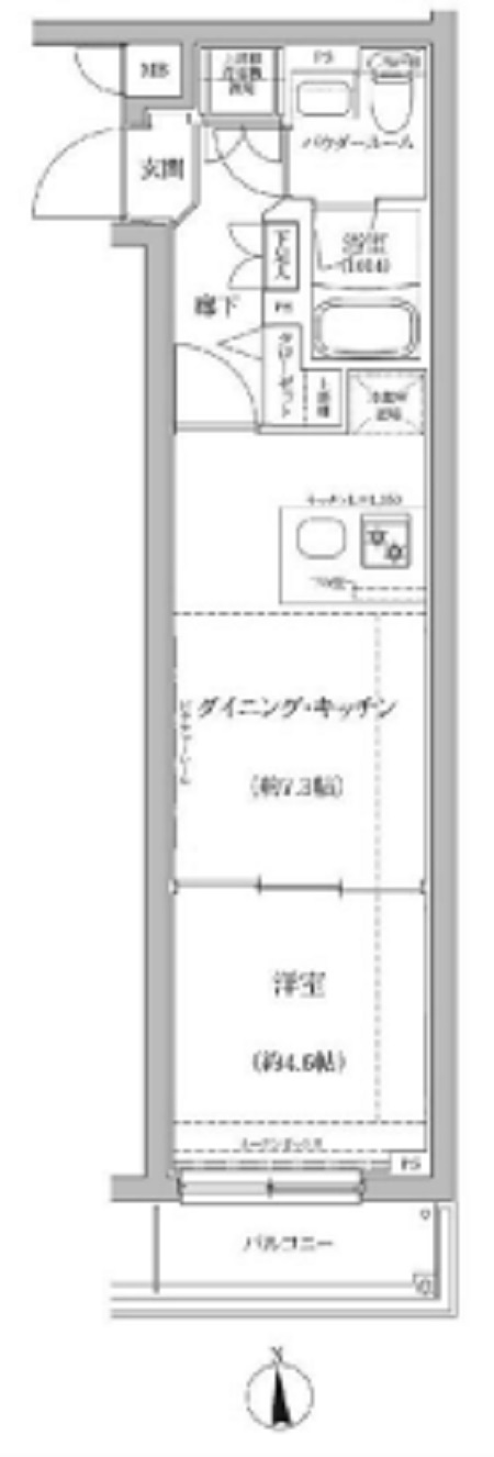 パティーナ蒲田Duoの間取り|南向きバルコニー角部屋カウンターキッチンの1DK