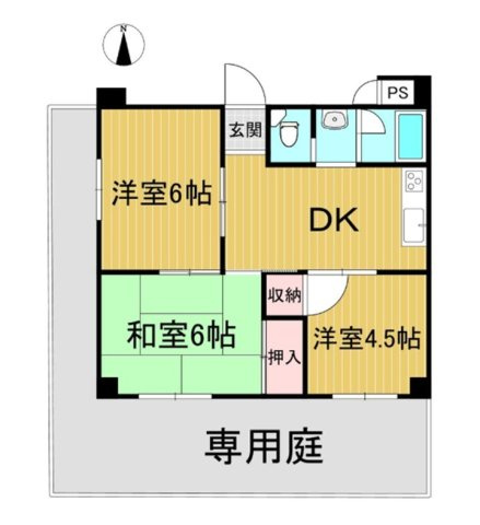 甲南第2東灘ハイムの間取り|南・西　Ｌ字型専用庭です
お庭付きでのびのびと過ごせます
