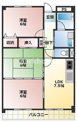 山崎ハイツの間取り|間取りの反転している部屋もあります