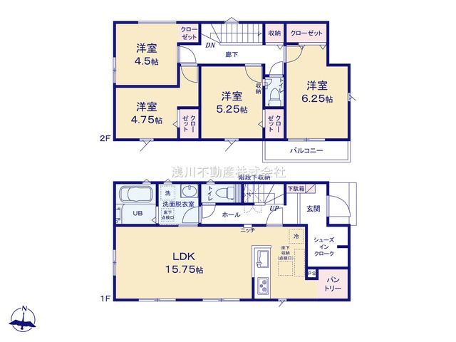 八王子市　片倉町　新築一戸建て　０１期の間取り|～南向き4LDK　開放感のあるワンフロアリビング、収納豊富な間取りです～