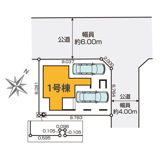 川越市熊野町の新築一戸建の区画図|お車は並列で２台駐車できますので、セカンドカーやお客さま用のお車も出し入れが楽々です。