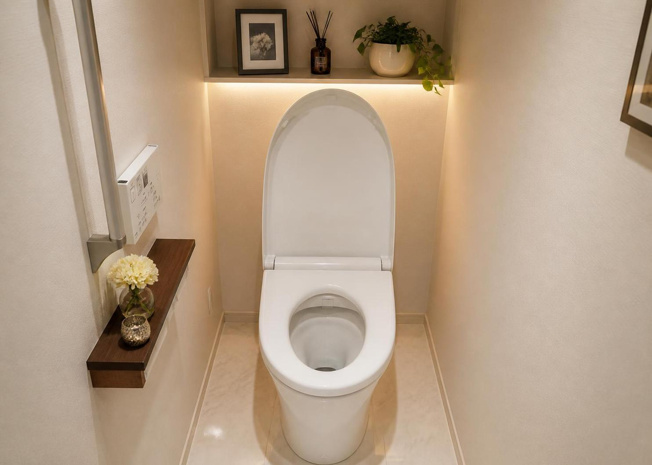 【トイレ】 | 快適に使用できる温水洗浄便座付きのトイレです。こちらの物件では1階と2階の2ヶ所にトイレが設置されているため、朝の忙しい時間帯や急な来客時にも慌てることなく安心してご利用いただける設計となっております