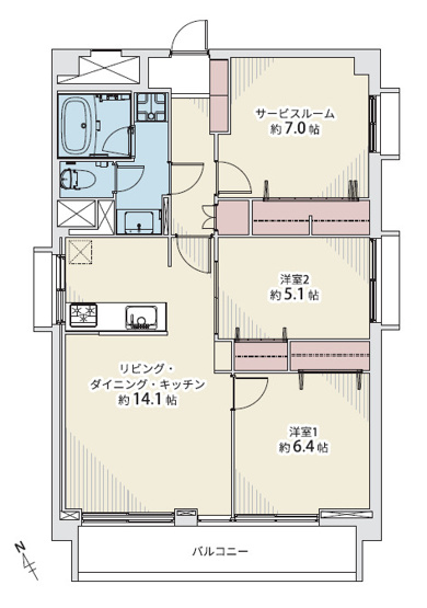 【間取り】 | 朝日プラザ聖天山公園 | 三方角住戸☆3LDK♪水廻り設備一新！フルリノベーション済み☆エアコン1基（洋室2）・LED照明器具付き☆食洗機・浄水器・バス追炊機能・浴室乾燥機・TVモニターホン完備☆一部内窓付きです☆