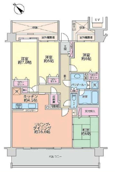 【間取り】 | 日神パレステージ | 4LDKはリビングダイニングキッチンと4つの居室がある間取りで、大家族や二世帯住宅に最適。広々としたリビングで家族団らんを楽しみ、個室でプライベートな時間も確保でき、快適な生活を送ることができますよ。