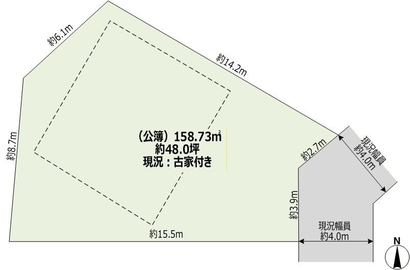 豊中市玉井町３丁目　古家付き土地の区画図