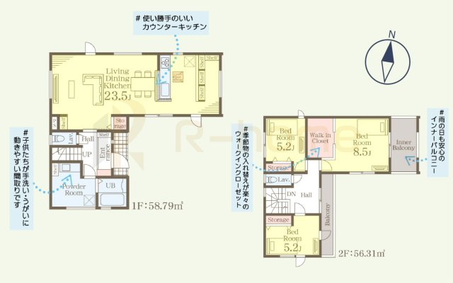 ひたちなか市中根9期　新築戸建て　3号棟の間取り|3LDK＋WIC、土地面積233.68ｍ2、建物面積115.10m2、通行地役権部分61.66ｍ2
