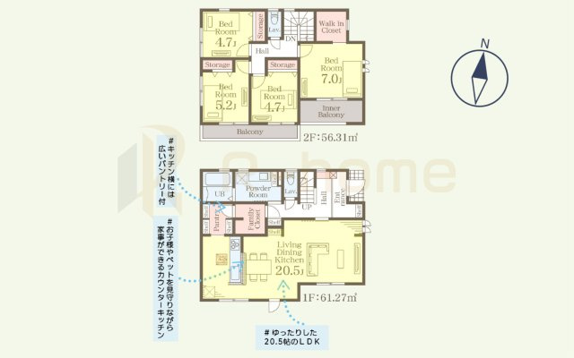 ひたちなか市中根9期　新築戸建て　4号棟の間取り|4LDK＋WIC、土地面積173.42ｍ2、建物面積117.58m2、通行地役権部分5.70ｍ2