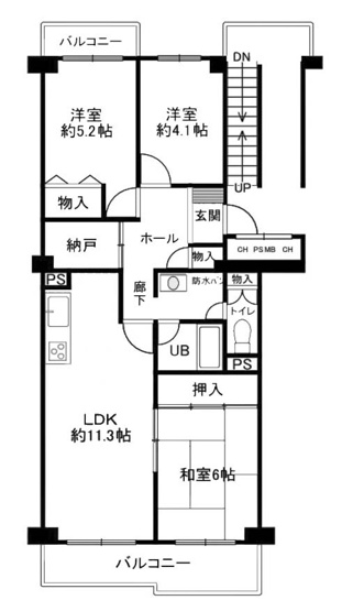 【間取り】 | ユニライフ宇治C棟 | 専有面積61.08㎡