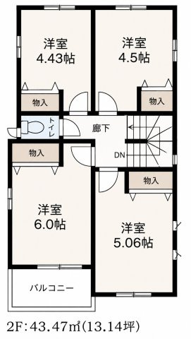 川越砂新田 A号棟の間取り|2F