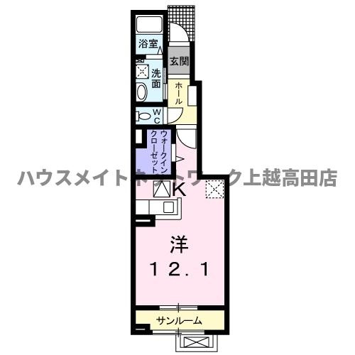 カルムＢの間取り|間取図（カルムＢ 103）1R