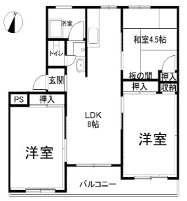 芦屋市岩園町の賃貸マンションの間取り