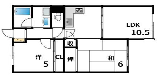 芦屋市三条町の賃貸マンションの間取り