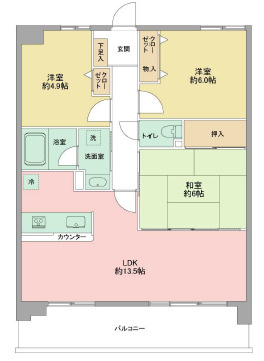 神戸市東灘区住吉台の賃貸マンションの間取り