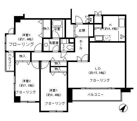芦屋市親王塚町の賃貸マンションの間取り