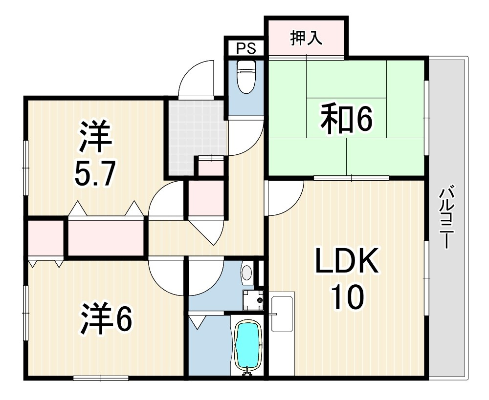 芦屋市大原町の賃貸マンションの間取り
