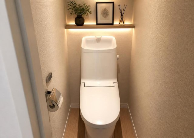 【トイレ】 | 清潔で衛生的に使用できる温水洗浄便座付きのトイレです。こちらの物件は1階と2階の各階に合計2ヶ所設置されているため、朝の慌ただしい時間帯やご家族が多いご家庭でも順番待ちのストレスがなく安心です。