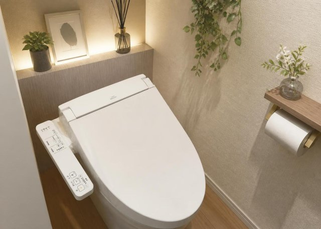 【トイレ】 | 快適にご利用いただける温水洗浄便座付きトイレです。本物件は1階と2階の合計2ヶ所にトイレが設置されているため、朝の忙しい時間帯もゆとりを持って使えます。清潔感あふれる空間で毎日気持ちよく使用できます。