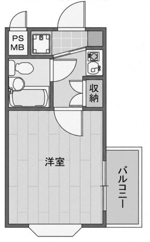 【間取り】 | スカイコート矢部第２ | 1Kは、キッチンと居室が分かれているため、生活空間にメリハリをつけられますね。料理の臭いが気になりにくく、来客時にもプライベート空間を確保しやすい点が魅力ですね。一人暮らしでも快適な生活を送れますよ。