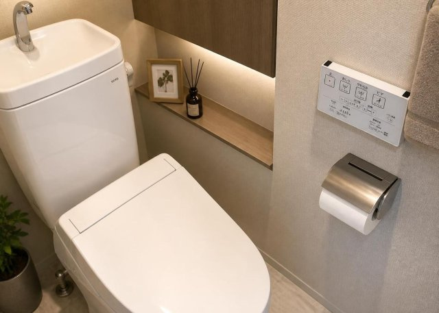 【トイレ】 | 温水洗浄便座と節水型トイレを採用した快適なトイレ空間です。本物件は1階と2階の2箇所にトイレを設置しているため、朝のラッシュ時や急な来客時にも慌てることなく安心してご使用いただける配慮がされています。