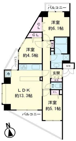 【間取り】 | セザール小田急相模原ガーデン | 中古マンションの3LDKは、経済的で、一般的な広さがあり、夫婦又は3人家族によいです。リビングルームでは、食事会を楽しむスペースがあることや、部屋の用途は、寝室や子供部屋を設けることも可能です。